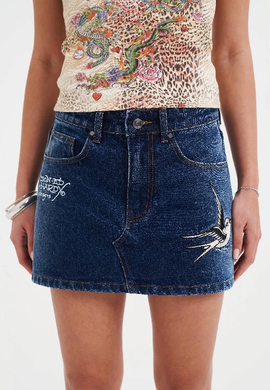 Get More for Less!Womens Swallow Side Washed Denim Skirt - Indigo