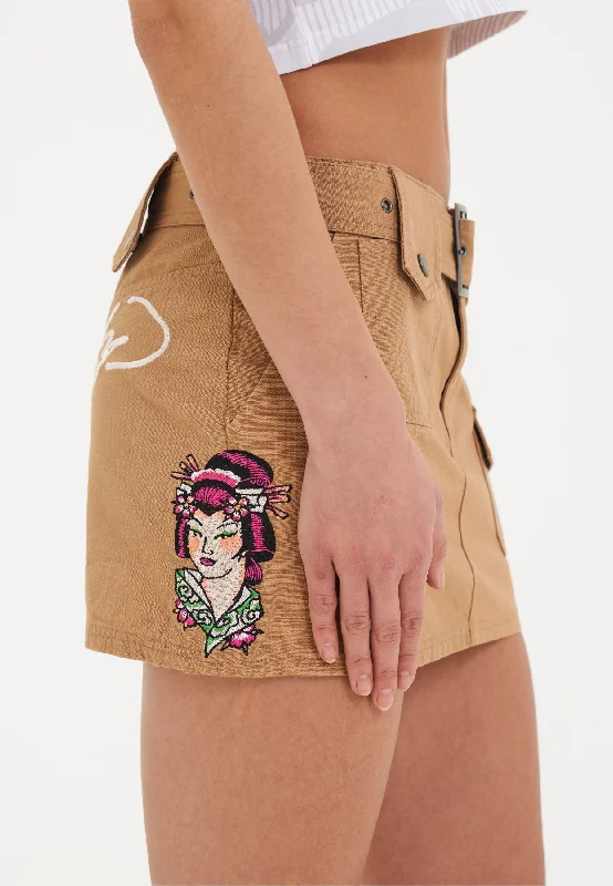 Your Discount is Waiting!Womens Geisha Girl Cargo Mini Skirt - Brown