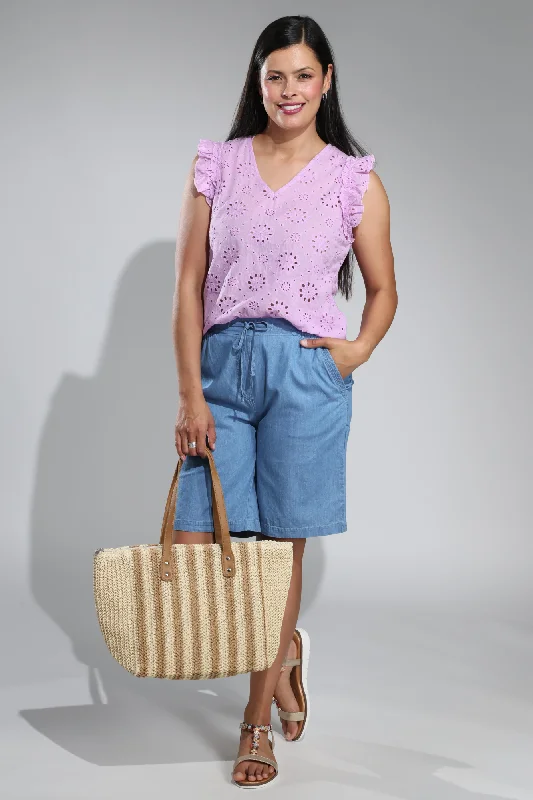 More Discounts, More Joy!100% Cotton Chambray Shorts | LIGHT BLUE | 6651A1