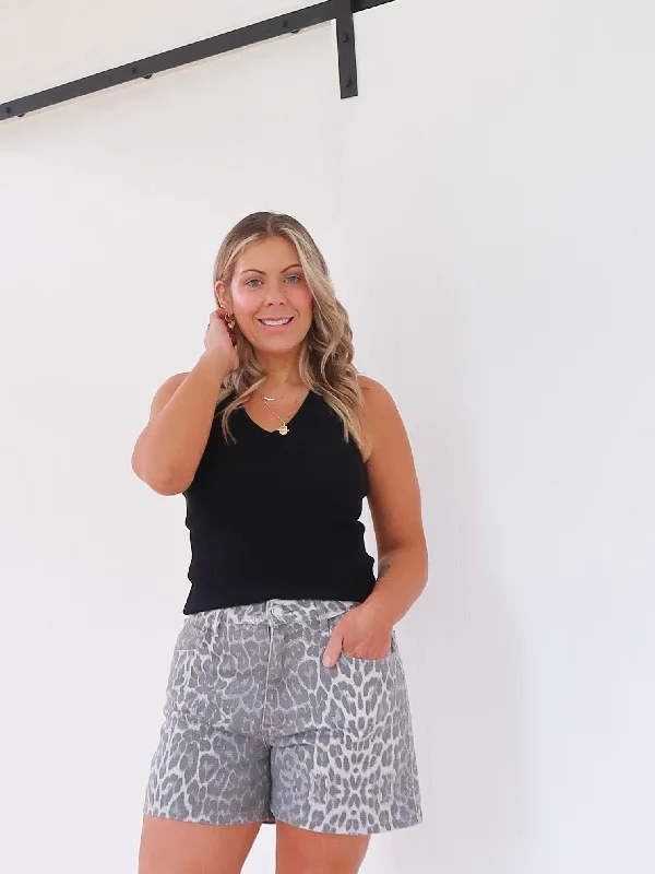 Shop More, Spend Less!Jude Denim Short- Charcoal Leopard