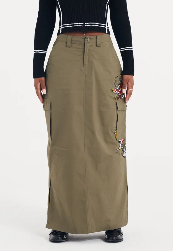The Sale You’ve Been Waiting For!Womens Dragon Flame Long Cargo Skirt - Green