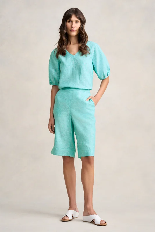 Buy More, Save More!Linen Pull On Short - Aqua Cross Dye