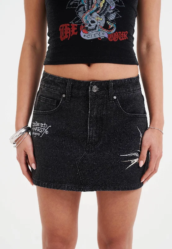 Exclusive Savings This Week!Womens Swallow Side Washed Denim Skirt - Black