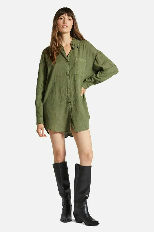 Limited-Time Price Drop!Vintage Linen L/S Woven Shirtdress - Sea Kelp