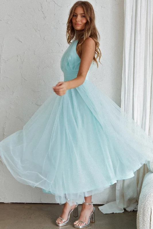 Andria Halterneck Tulle Midi Dress Mint