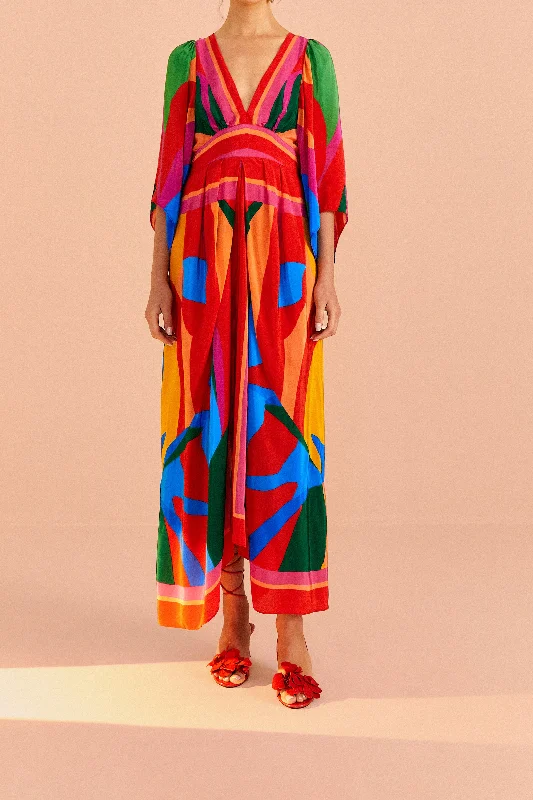 Colorful Leaves Midi Dress