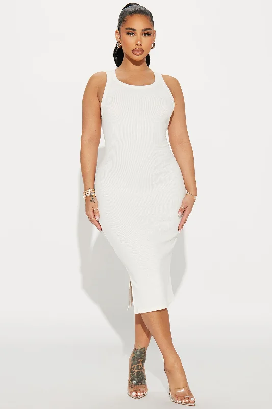 Kate Ribbed Midi Dress - Cream