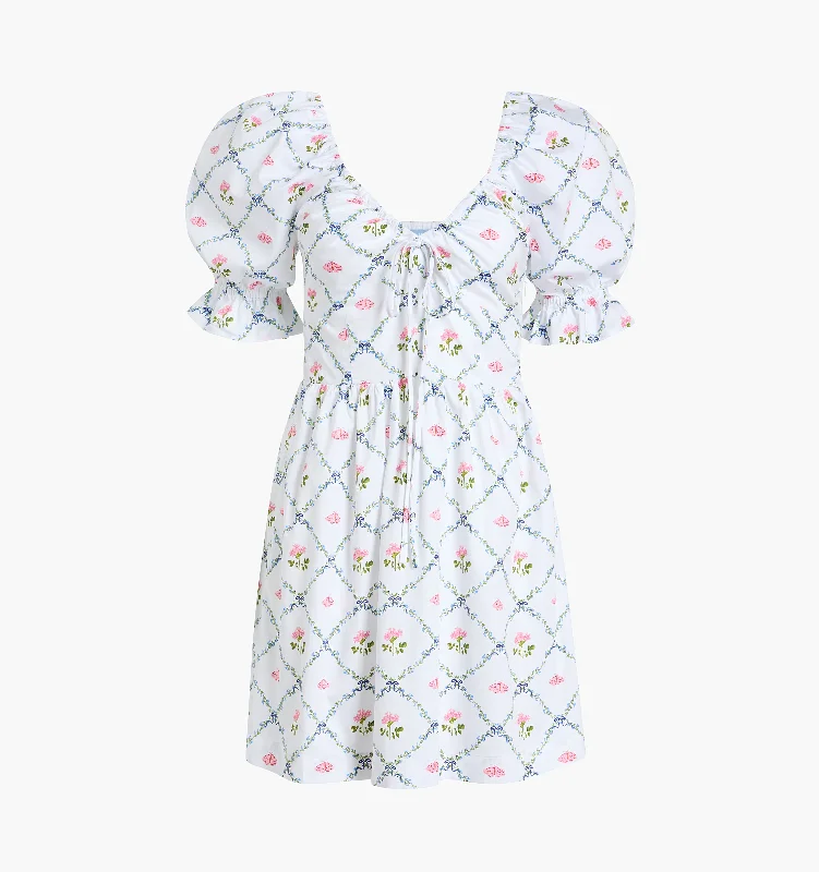 The Ophelia Mini Dress - Butterfly Trellis Cotton Sateen