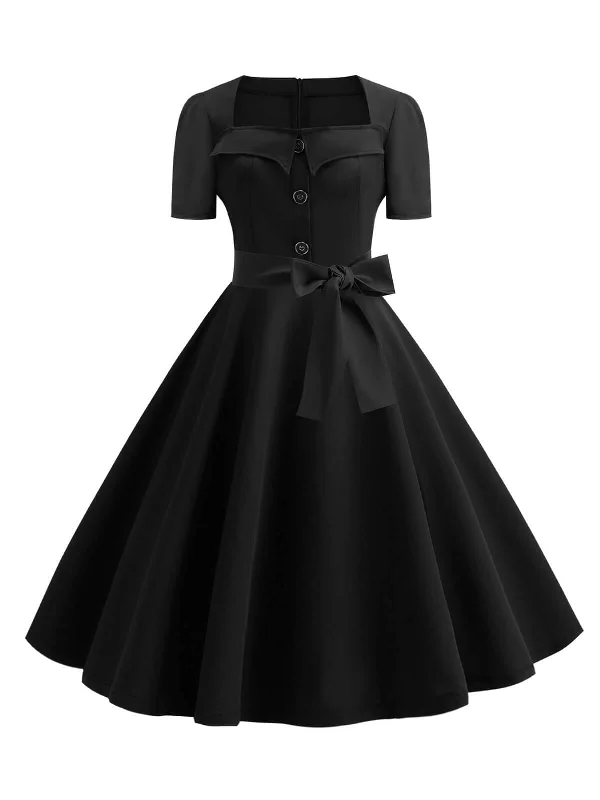 1950s Square Neck Short Sleeves Dress