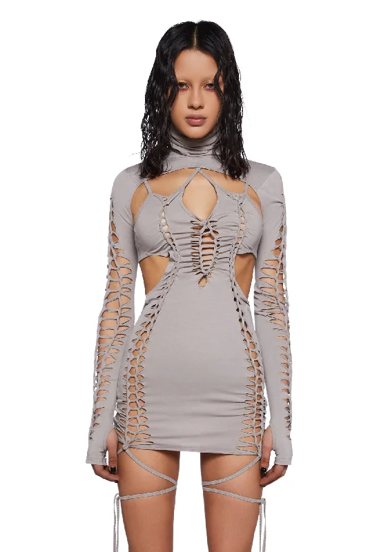 Crossfade Shredded Dress With Shrug - Ecru