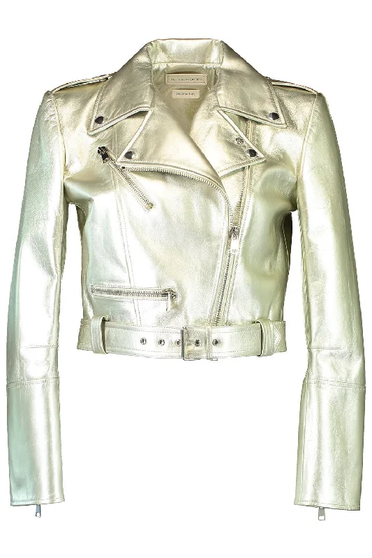 Cropped Biker Jacket - Champagne