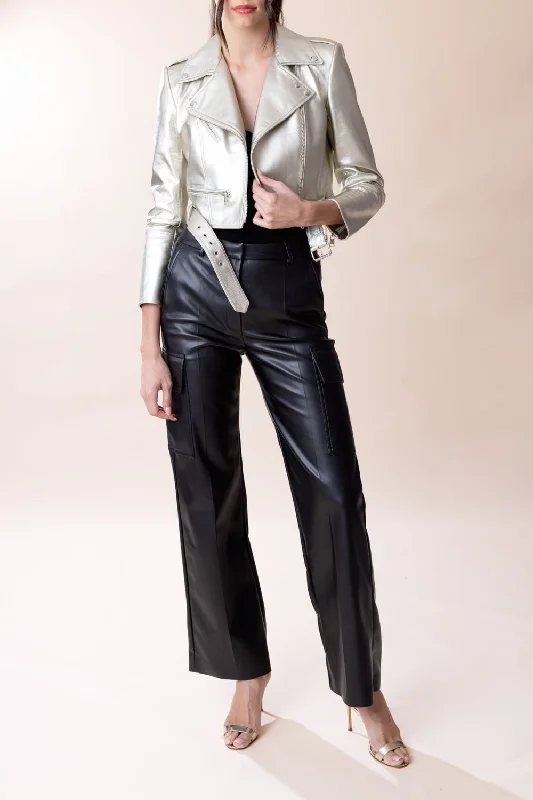 Cropped Biker Jacket - Champagne