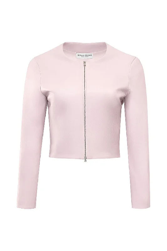 Leather Cardigan Jacket - Pale Pink