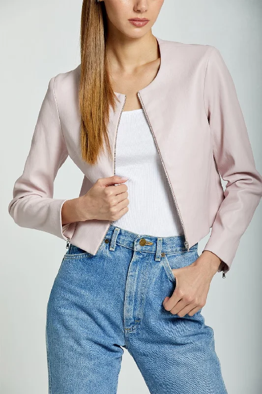 Leather Cardigan Jacket - Pale Pink