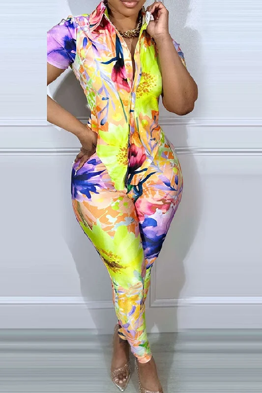 Floral Watercolor Print Colorful High Low Pant Suit