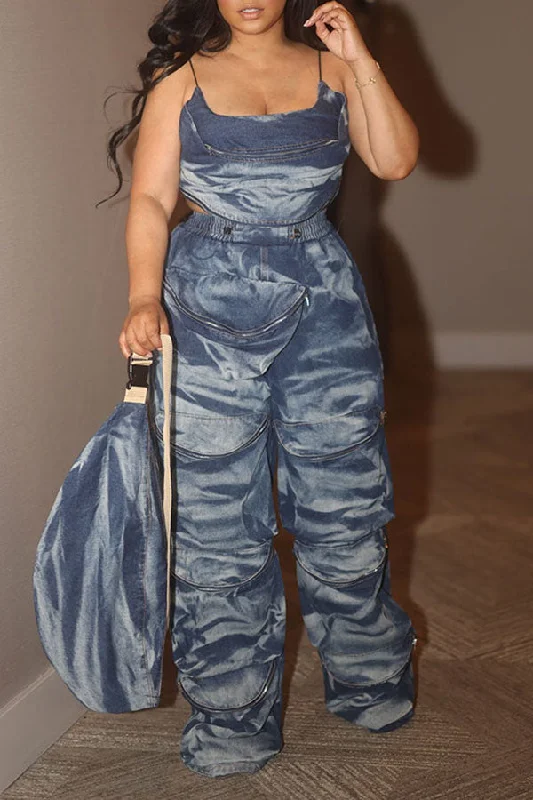 Tie Dye Denim Cool Multi Pocket Pant Suit