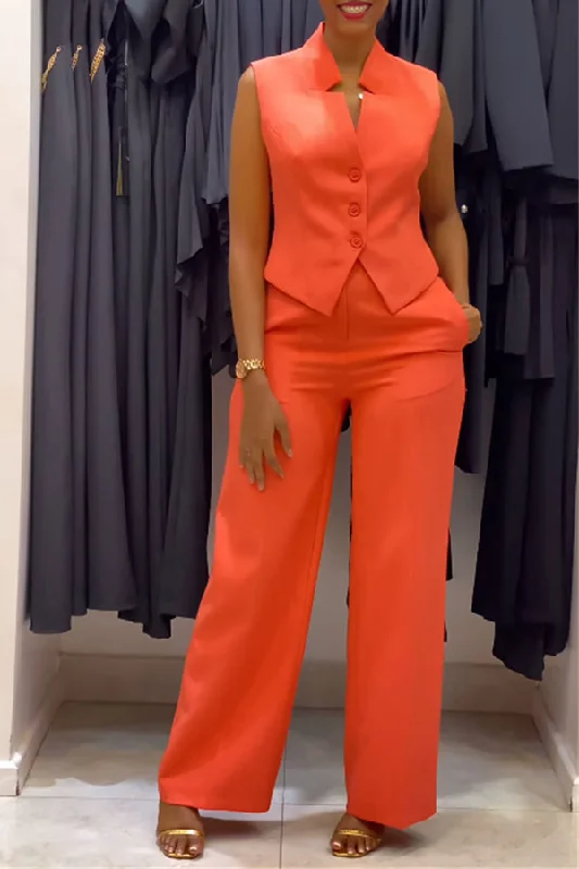 Solid Color Classic Wide Leg Pant Suit