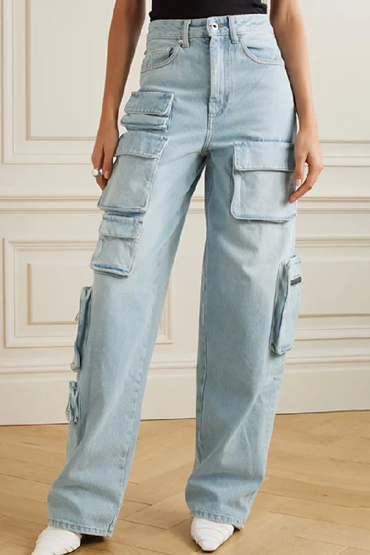 Washed High Waist Stylish Multi Pocket Jeans