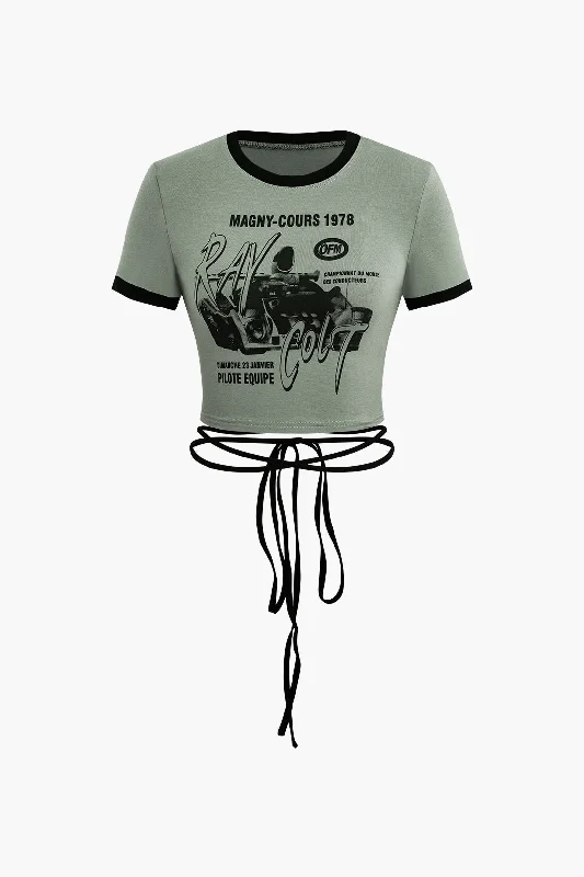 Racing Graphic Lace Up Crop T-shirt