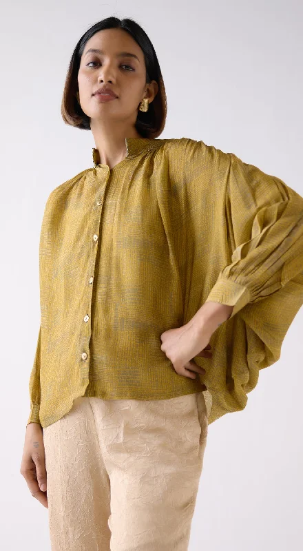 Mustard Crepe Abstract Print Flowing Shirt