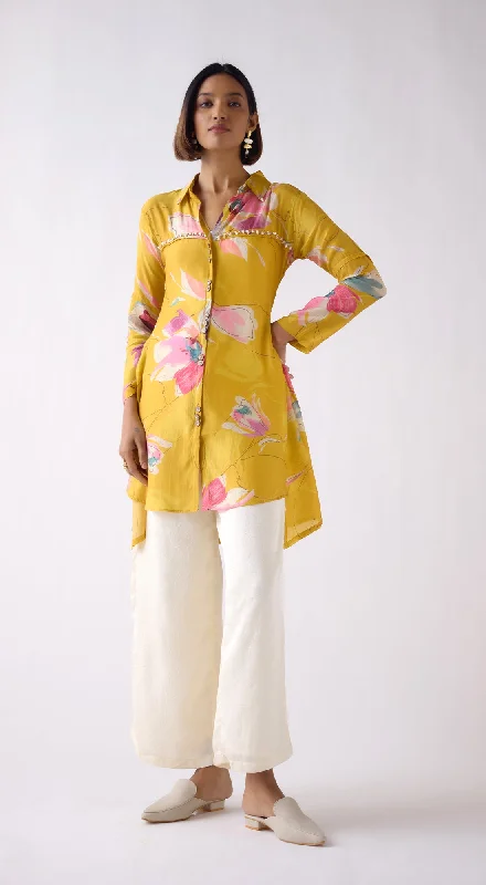 Mustard Muslin Floral Printed Shirt