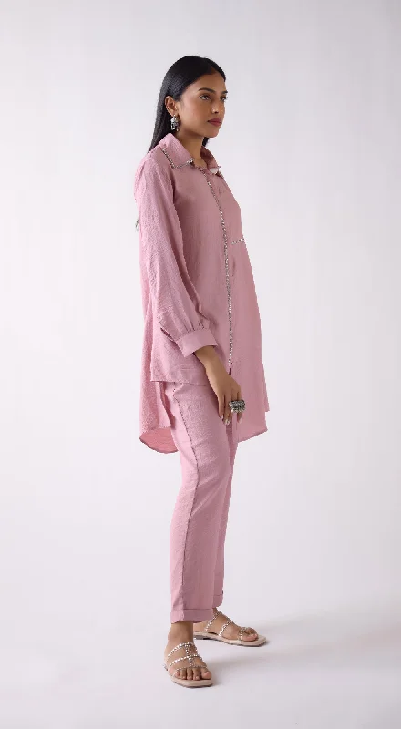 Pink Crepe Satin Long Shirt