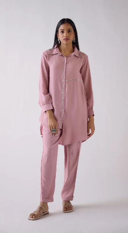 Pink Crepe Satin Long Shirt