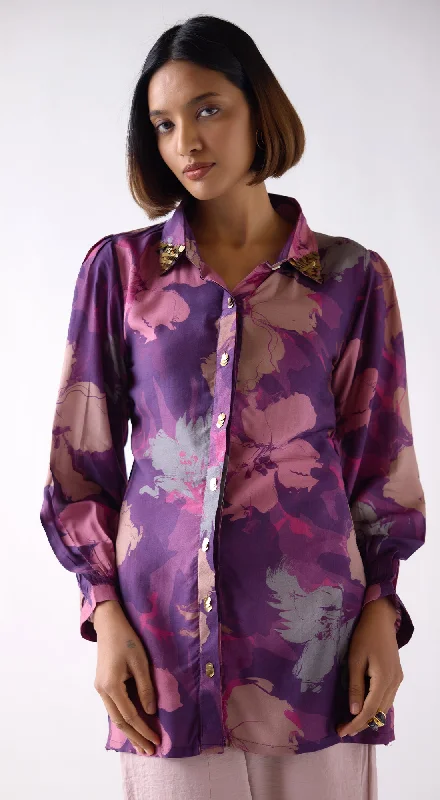 Purple Muslin Floral Shirt