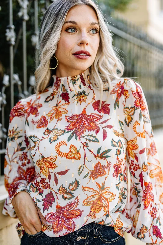 Right On Time Ivory White Floral Blouse