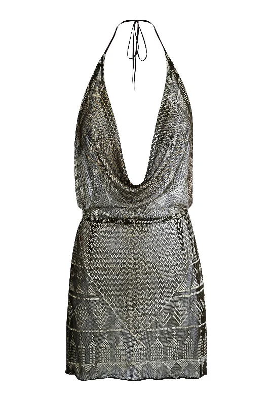 1920's Egyptian Black Cowl Neck Mini Dress