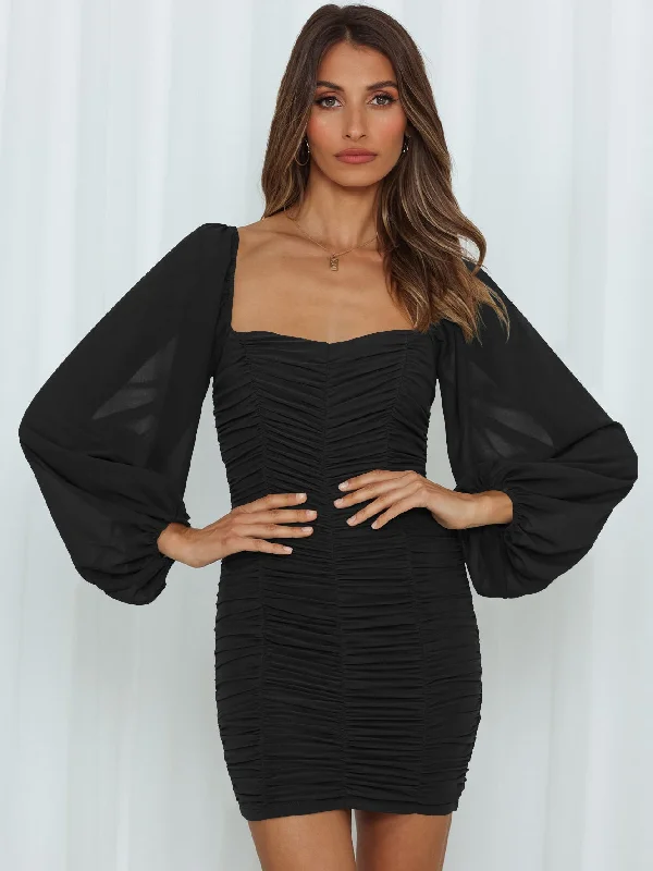 Mesh Sleeve Mini Dress Black