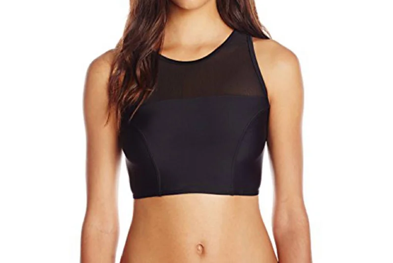 Bottom's Up Sport Crew Neck Mesh Bikini Top In Black