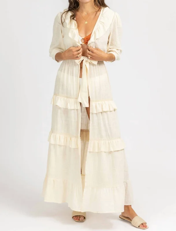 Gauze Ruffle Duster Coverup In Neutral