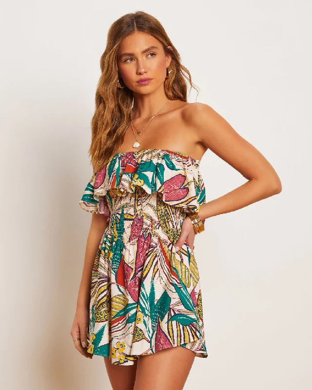 Sherry Tropical Strapless Smocked Romper