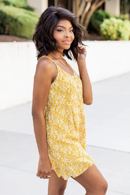 Sunset Daisy Yellow Floral Button Front Romper FINAL SALE