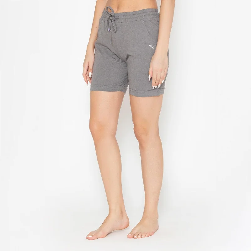 Plain Knitted Shorts For Women - Charcoal Grey