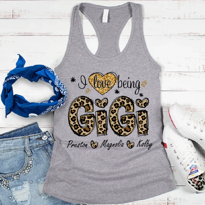 Leopard I Love Being Gigi And Grandkids Custom Tank top