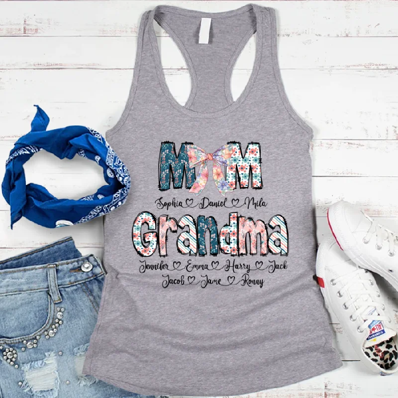 Personalized Floral Mom Grandma And Grandkids Tank top