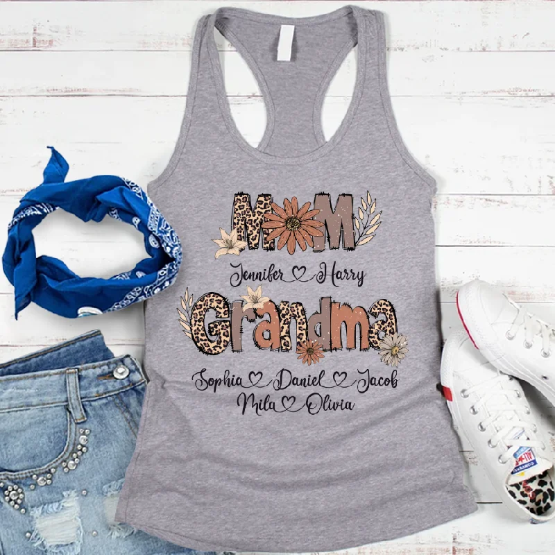 Personalized Leopard Mom Grandma Grandkids Tank top