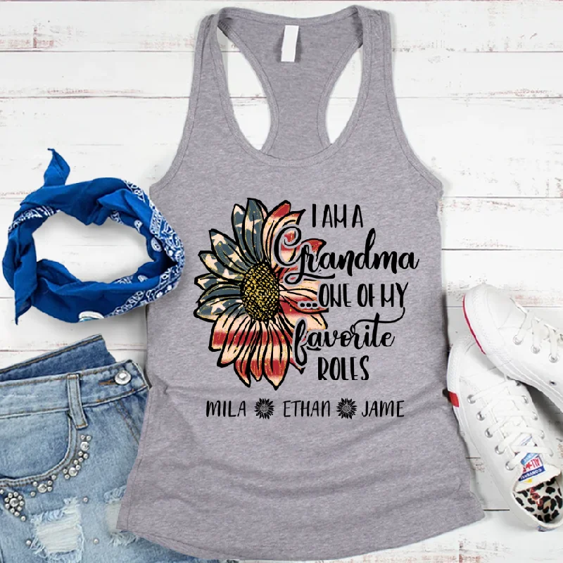 Sunflower America Flag Grandma And Grandkids Custom Tank top