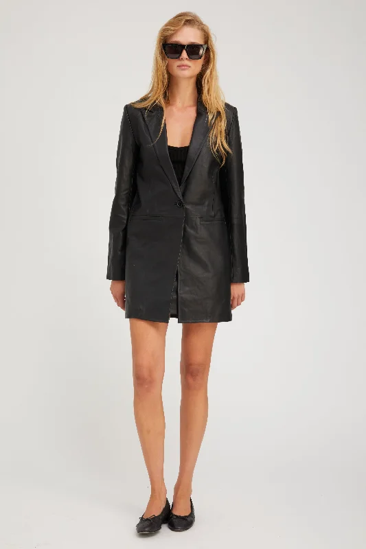 Black Leather Blazer Coat