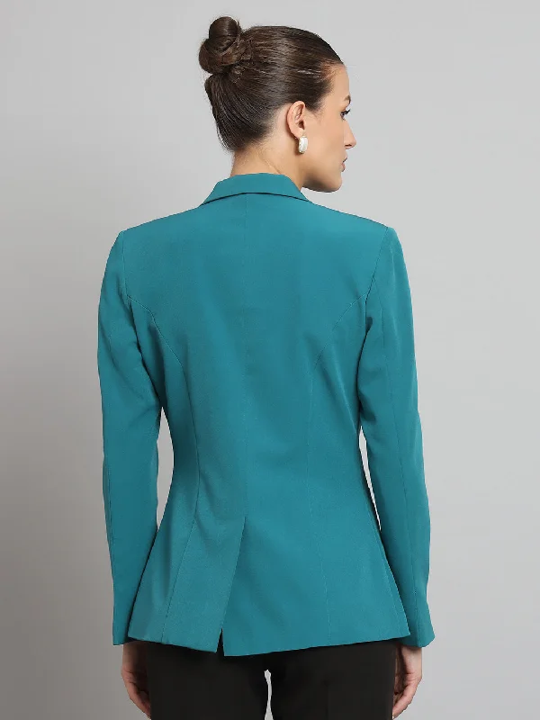 Notch Collar Stretch Blazer- Teal Green