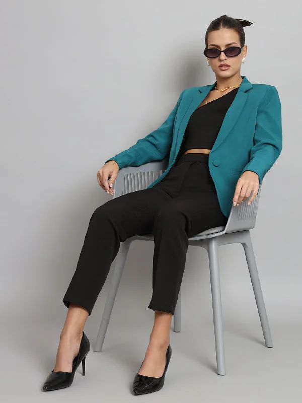 Notch Collar Stretch Blazer- Teal Green