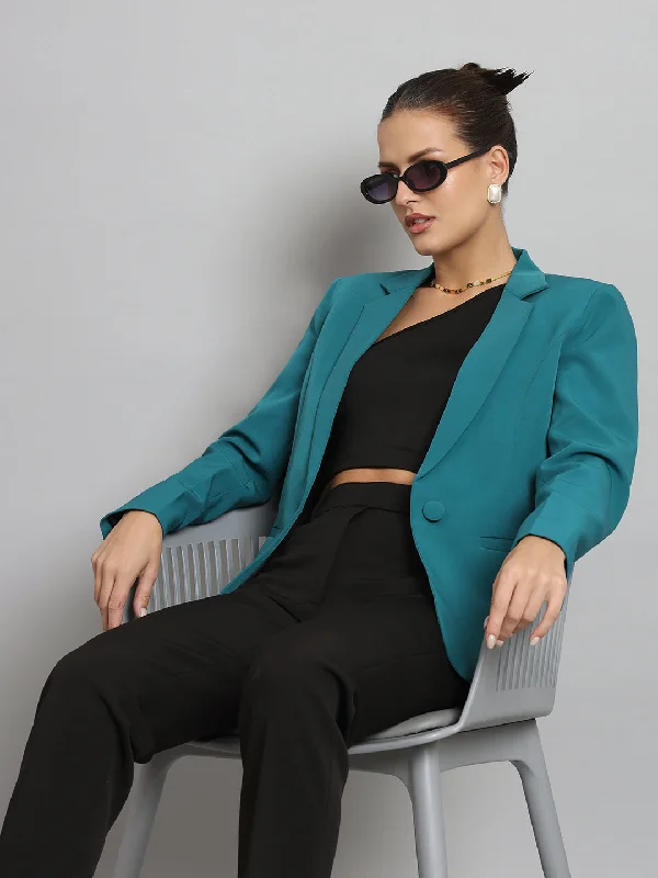 Notch Collar Stretch Blazer- Teal Green