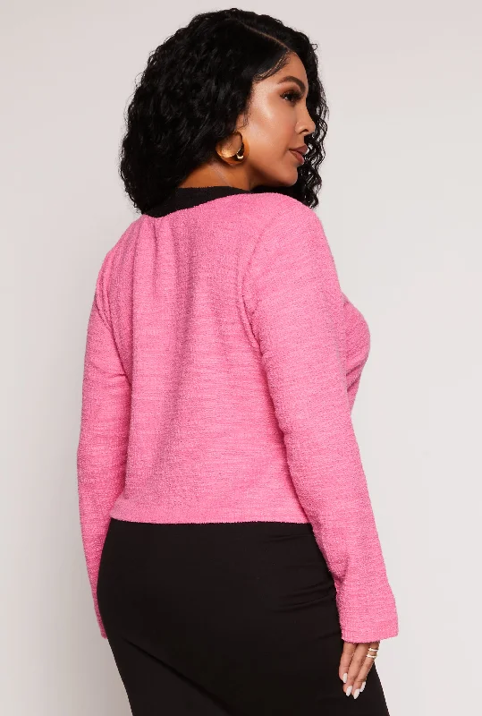 Plus Size Boucle Contrast Trim Jacket