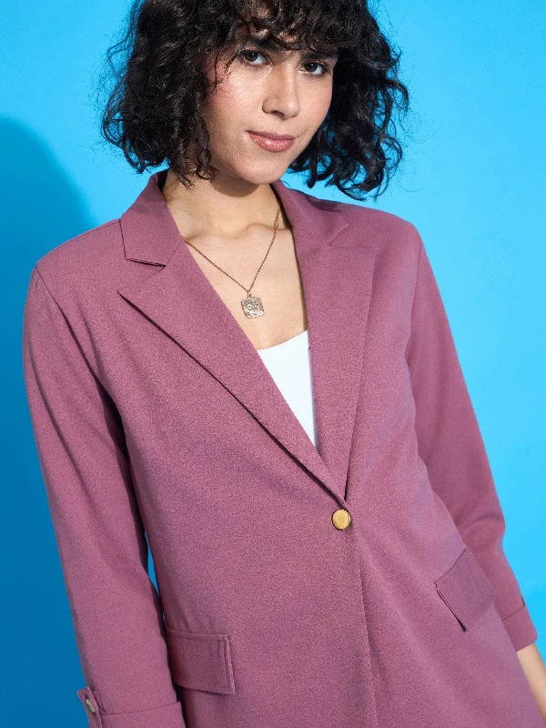 Women Pink Front Button Blazer