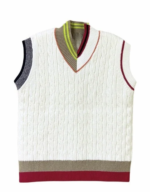 Striped Trimming Cable Knit Vest