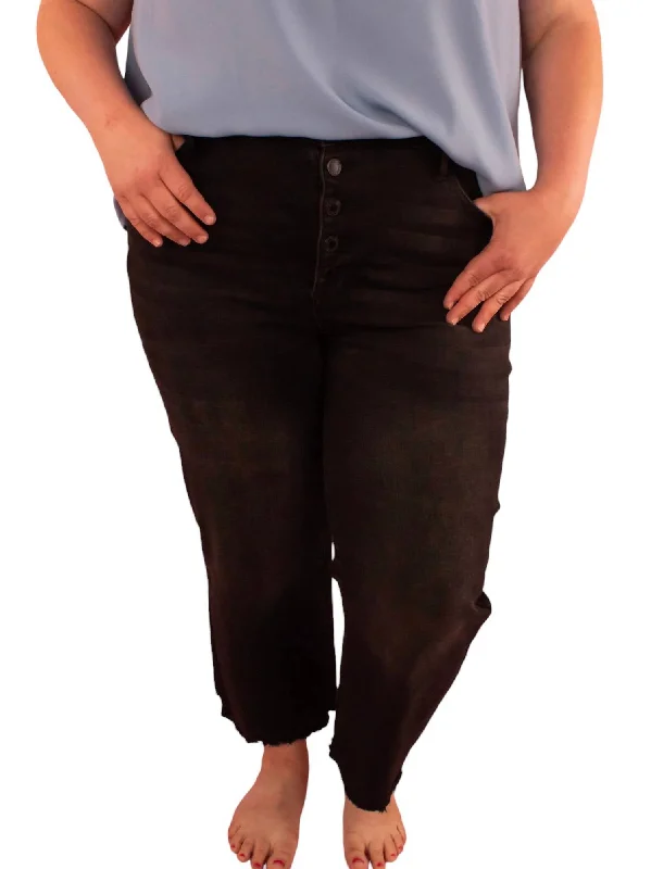 Save More with Every Purchase!Button Fly Raw Hem Crop Jeans In Black