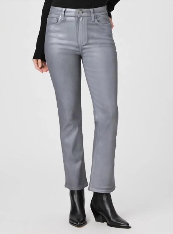 New Discounts Just Dropped!Claudine Flare Jean In Silver Shimmer Luxe Coating