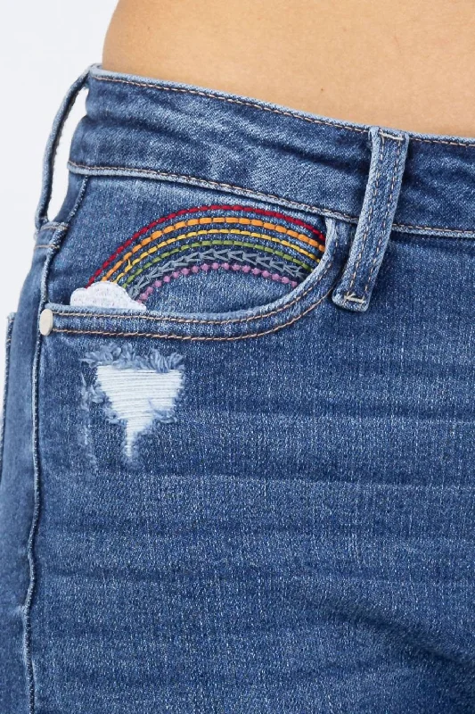 Exclusive Offers You’ll Love!Hi-Rise Rainbow Embroidery Crop Jeans In Medium Denim